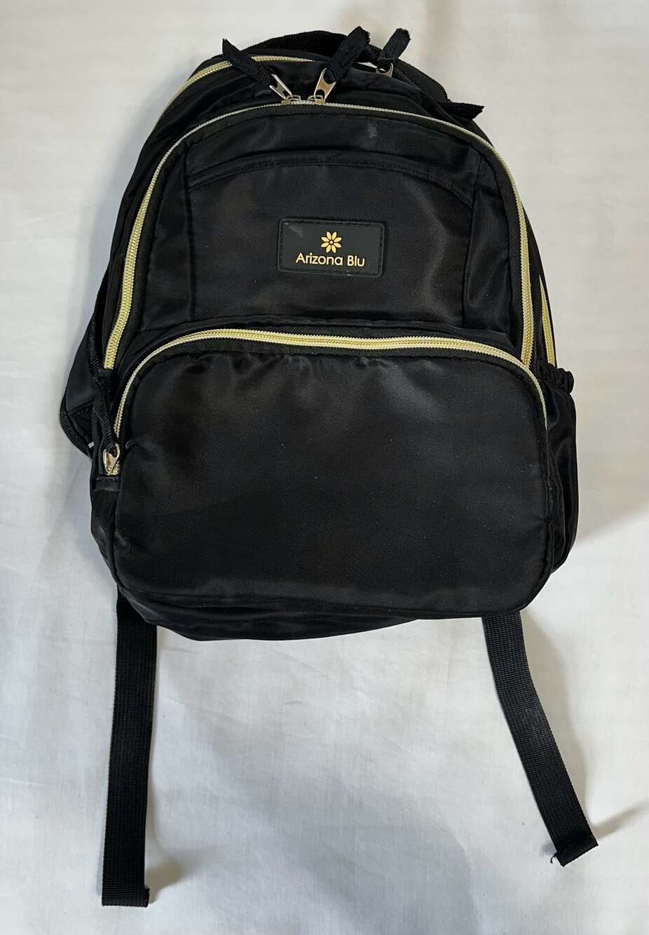 Arizona Blu Black Nylon Mini Backpack Purse with Gold Zippers